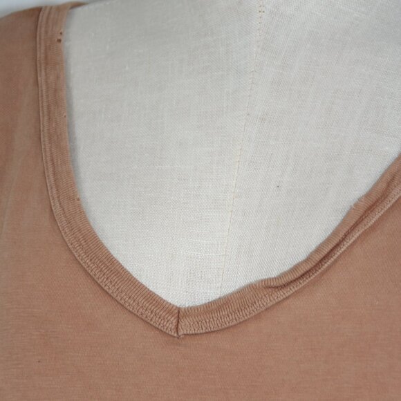 Aerie Women's Distressed Hem Oversized V-neck Shirt, Size XL Tan Cotton Comfort - Picture 3 of 7
